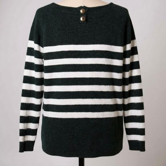 Andrée by Unit Green White Striped Sweater Button Back Women’s Large - Picture 3 of 5
